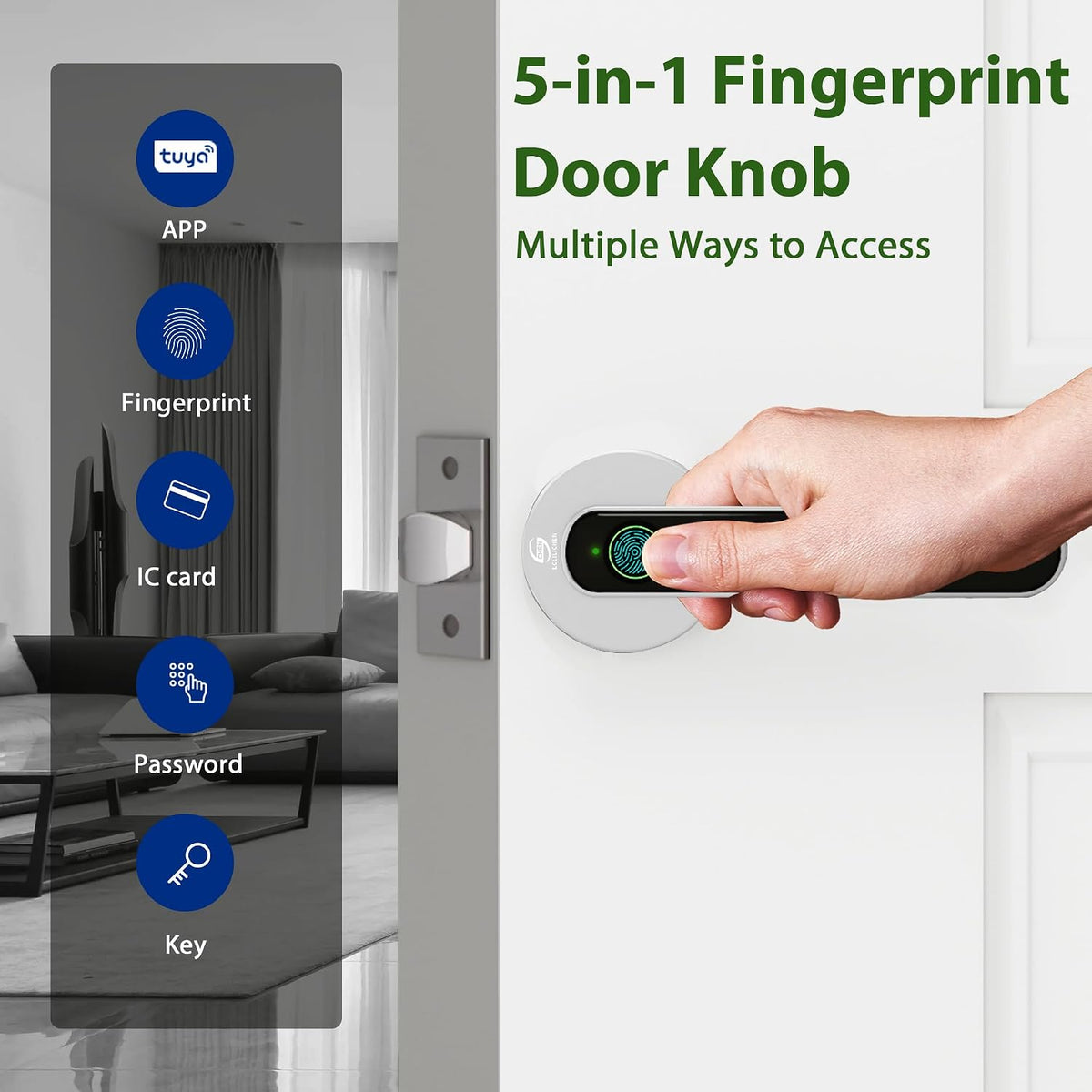 fingerprint door lock, 5-in-1 smart door knob with shown in use