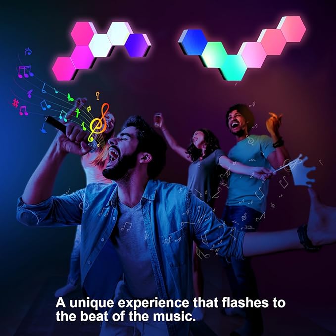 ODISTAR Hexagon Wall Light Panels- Smart APP RGB Hexagonal LED Modular Lights (8 Pack)