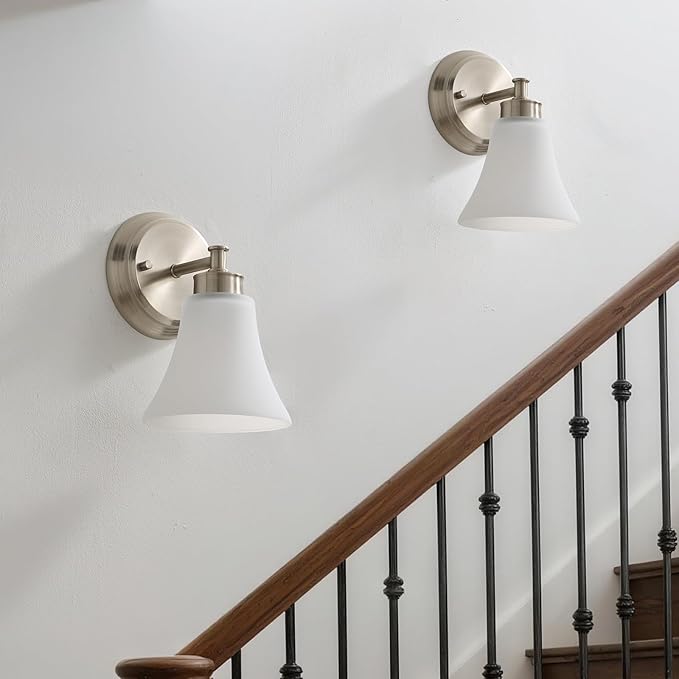 LOUSACE 2 Pack 1-Light Brushed Nickel Bathroom Lighting Fixtures Vintage