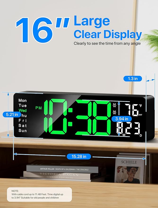 MASHI Digital Wall Clock, Auto-Dimming Wall Clock