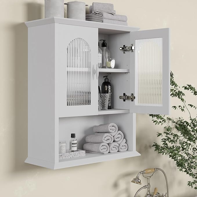 CJL Bathroom Wall Cabinet with Fluted Door, 18.9'' x 23.6'' Medicine Cabinet