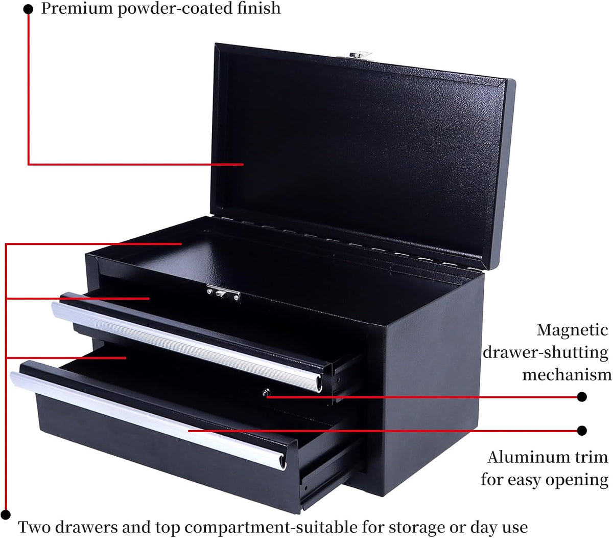 SUMERUZ Mini Tool Box with Drawers - Small Metal Tool Box, Micro Top Tool Chest for Tools Storage,Multi-Purpose Portable Storage Case Organizer (Black01)
