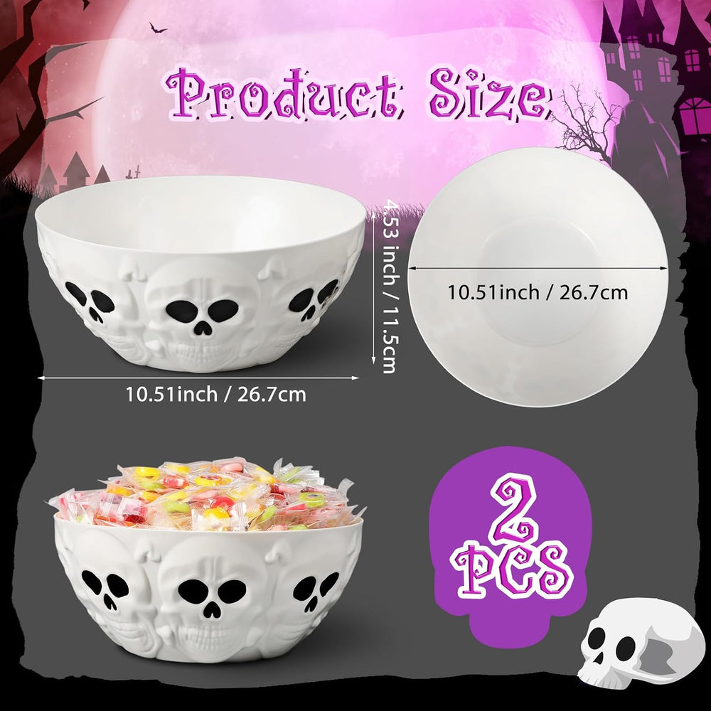 Wiwiqing 2 Pcs Halloween Candy Bowls Skeleton Skull Plastic Bowl Dish