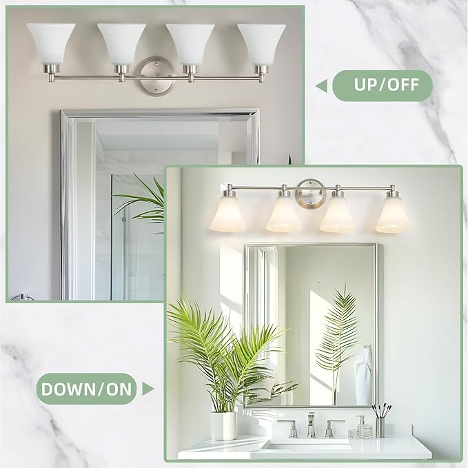LOUSACE 4 Light Bathroom Vanity Light Brushed Nickel Bathroom Lighting Fixtures