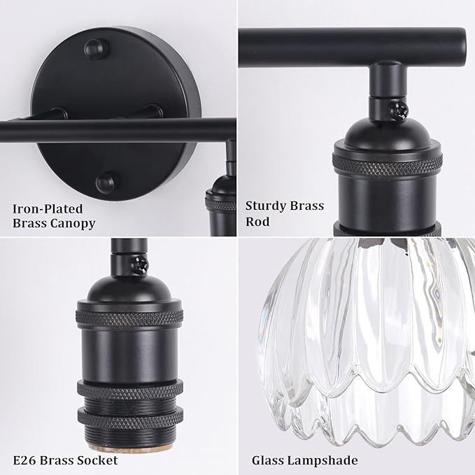Shenmoyl Bathroom Light Fixtures, 2-Light Black Vanity Wall Light Over Mirror