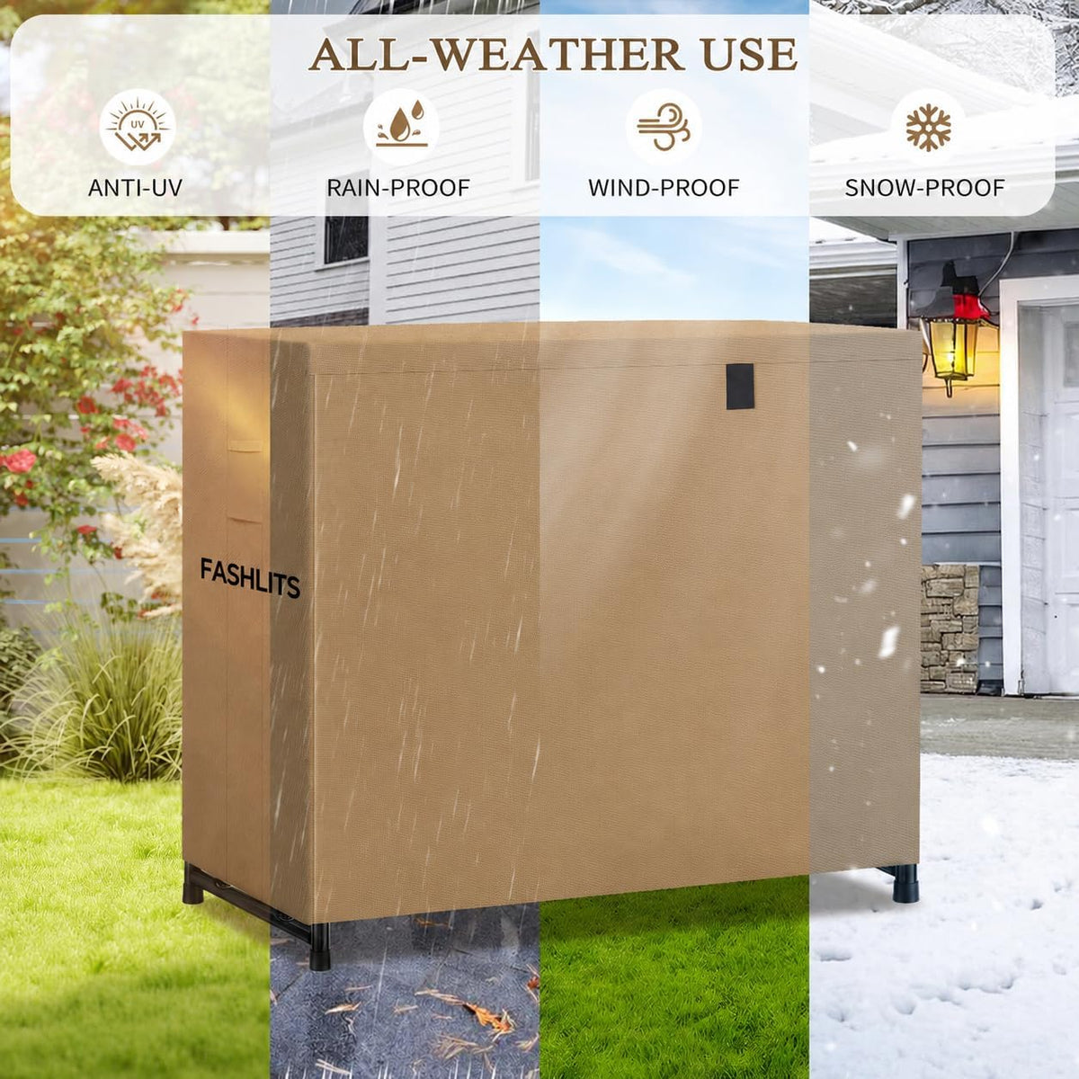 4ft firewood rack cover, waterproof heavy duty 600d, side view