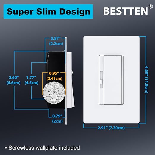 BESTTEN 10 Pack Super Slim Digital Dimmer Light Switch, Quiet Rocker, Max 300W