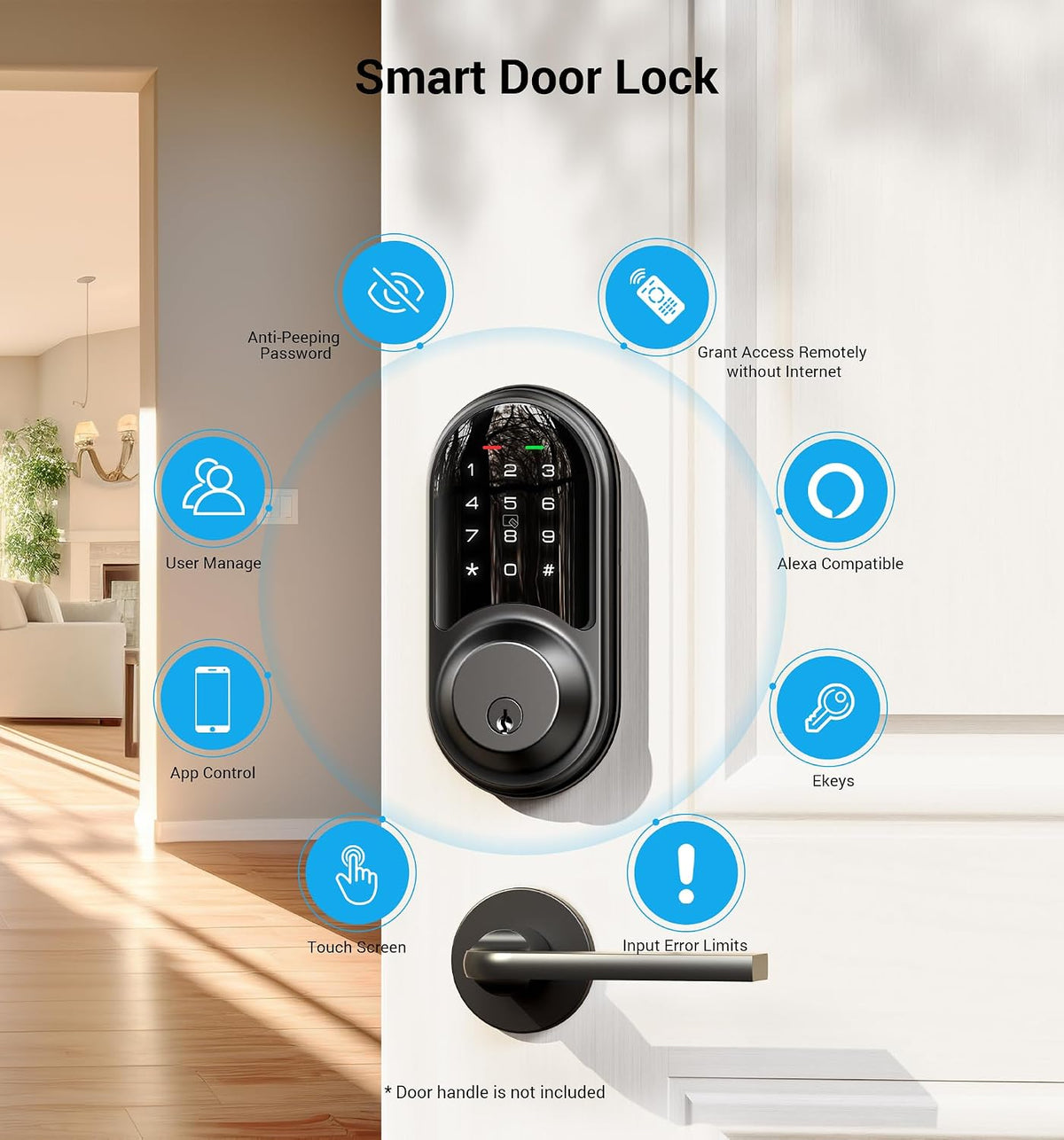 veise rz06 smart lock for front door with, side view