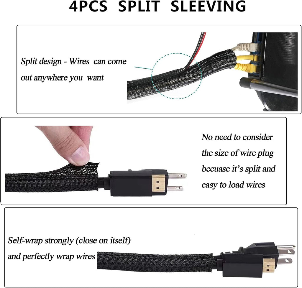 Cord Management Organizer Kit 4 Cable Sleeve split 192PCS Cable Management (Pack of 2)