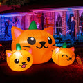COMIN Halloween Inflatable 5FT Long Three Pumpkin Cat Head Combo with Built-in LEDs, Blow Up Yard Decoration for Holiday Party Indoor, Outdoor, Yard, Garden, Lawn