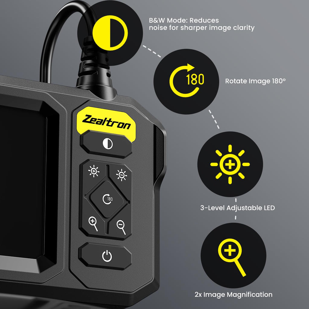 Borescope with Light, 1920P HD Endoscope Inspection Camera with 4.3" IPS Screen, 8mm Lens IP67 Waterproof with 8 LEDs, 16.5ft Semi-Rigid Snake Camera for Automotive Pipe Inspection