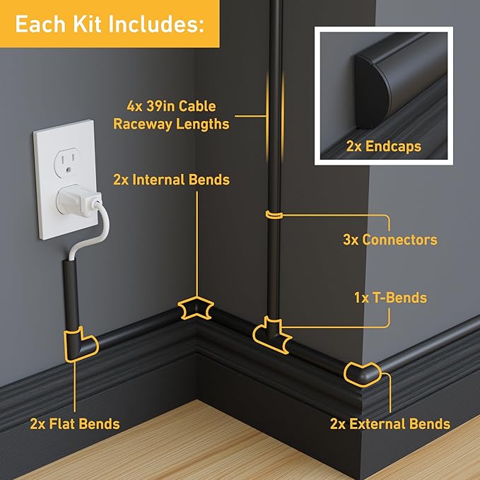 D-Line 13.12ft Cord Hider Kit, Patented Cable Cover, Hide Wires on Wall