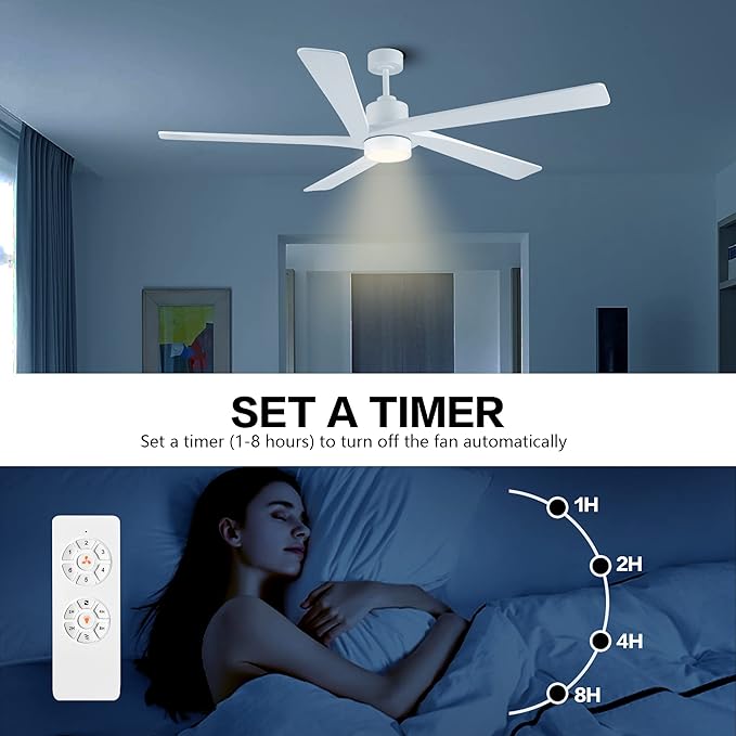 WINGBO 54" DC Ceiling Fan with Lights and Remote Control, 5 Carved Wood Blades