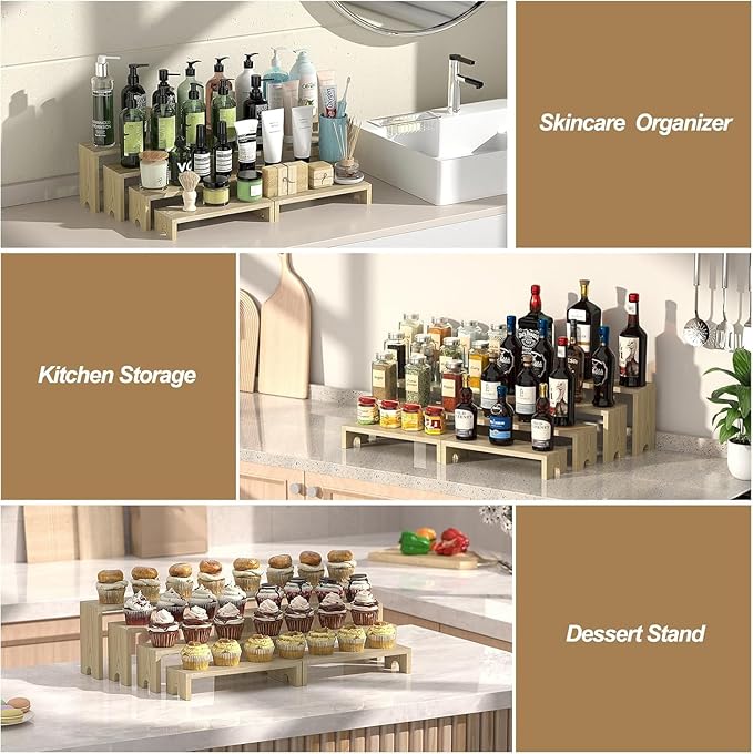 4 Set Large Wooden Tiered Riser Display Stands