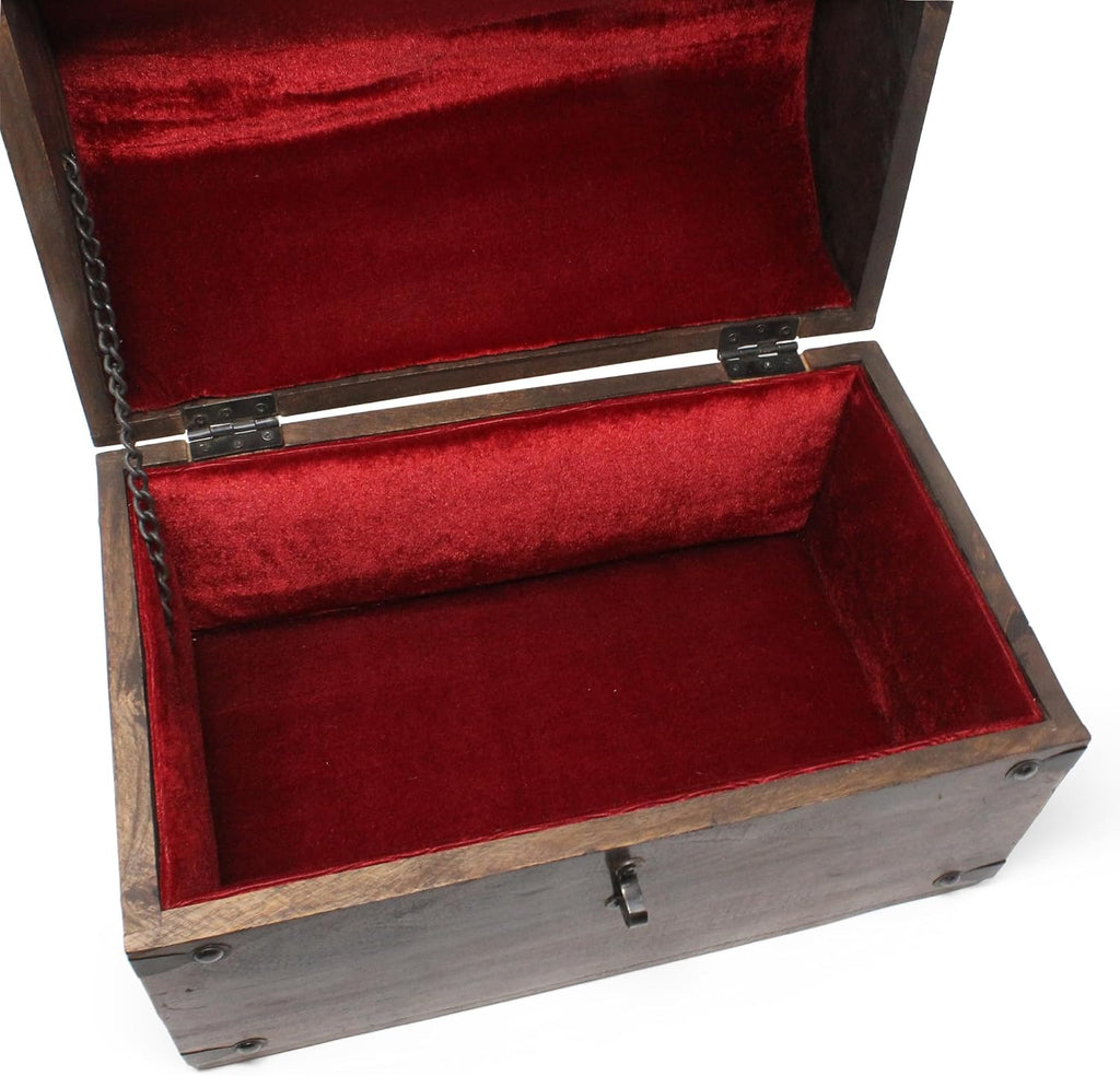 Nautical Cove Wooden Treasure Chest with Padded Velvet Lining and Antique Lock with Skeleton Keys (Large 13x8x8.75) – Luxury Wood Pirate Chest, Decorative Box with Lid, Wooden Lock Box, Pirate