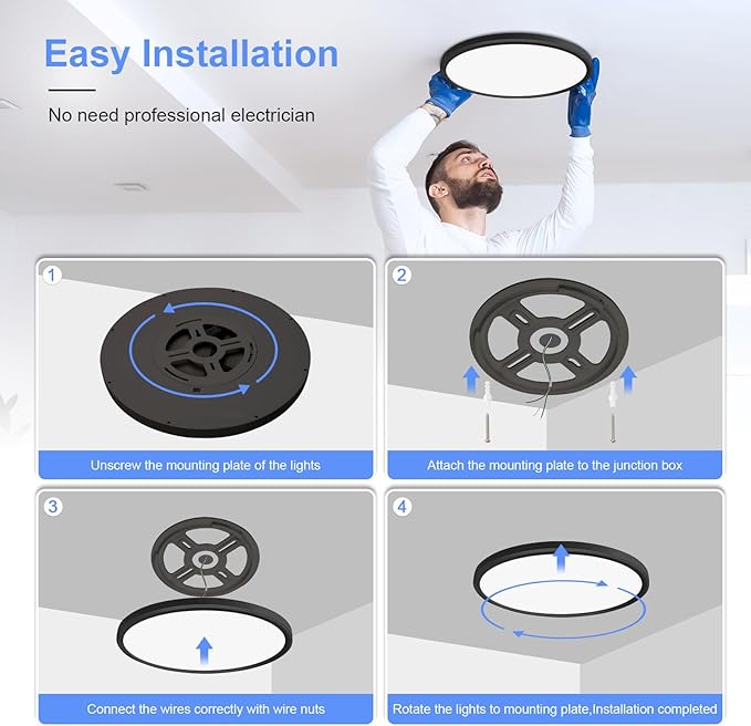hunhun 6 Pack 16 Inch Dimmable LED Flush Mount Ceiling Light 4800LM Round Light