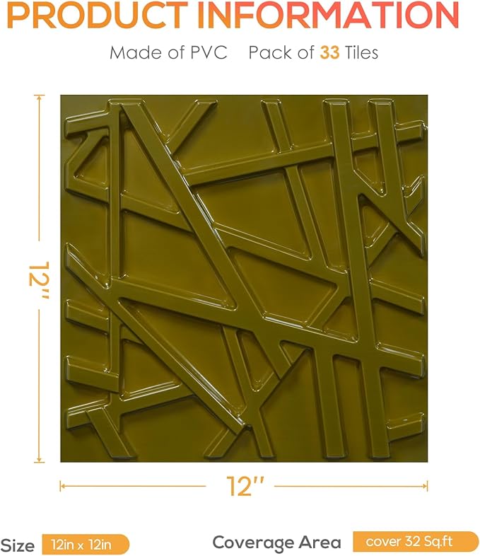LEVOWAY 3D Wall Panels for Interior Wall Decor, 11.8''x11.8'' 33 Pack Accent