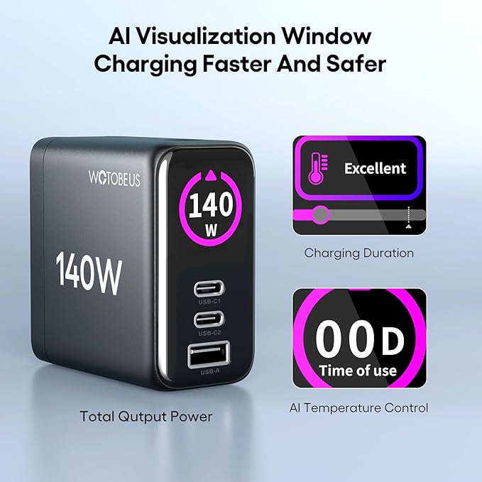 WOTOBEUS GaN Dual 140W USB C PD 3.1 Wall Charger