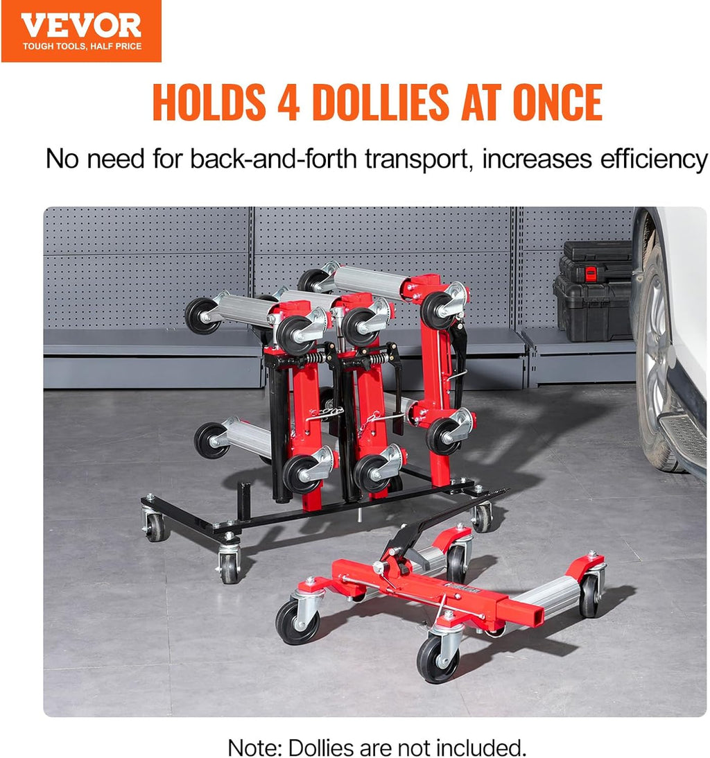 vevor car dolly rack, storage rack with 360° shown in use