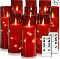 Raycare Flameless Candle with Remote Timer – 9 Flickering Acrylic Battery Operated LED Pillar Candles with Embedded Star String for Halloween, Home Decor, and as a Gift (Red) (9 Pcs)