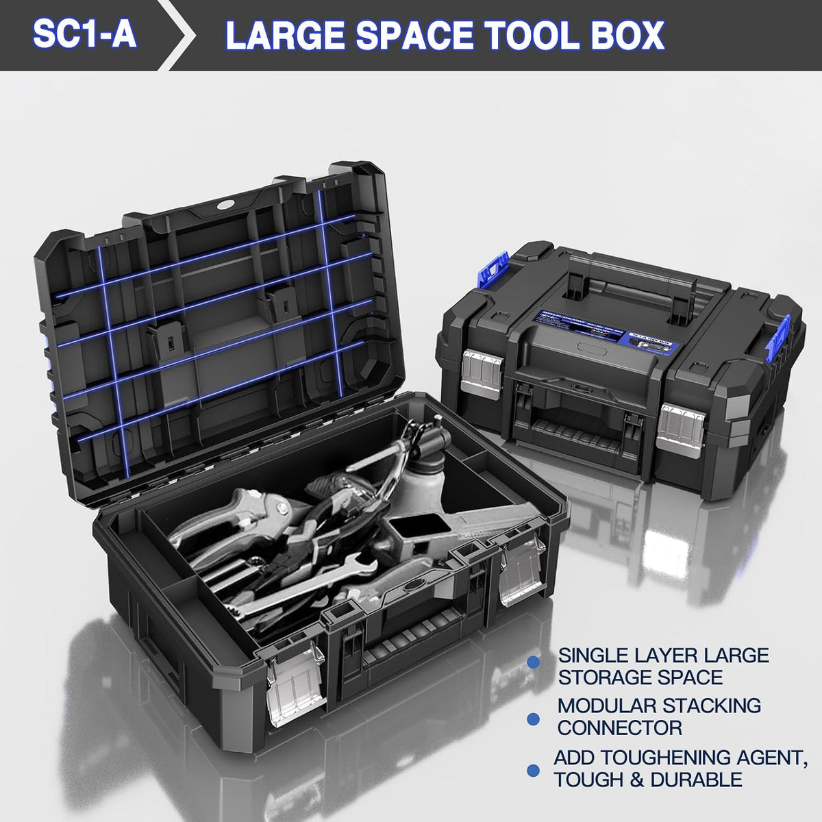 AIRAJ 4 Tier Rolling Tool Box with Wheels, 18” Stackable Tool Box Organizer