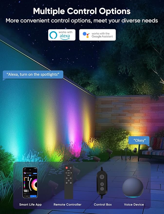 APPECK Smart Outdoor Spot Lights 24W, RGBCW Color Changing Landscape Lights 4 (4 Pack)