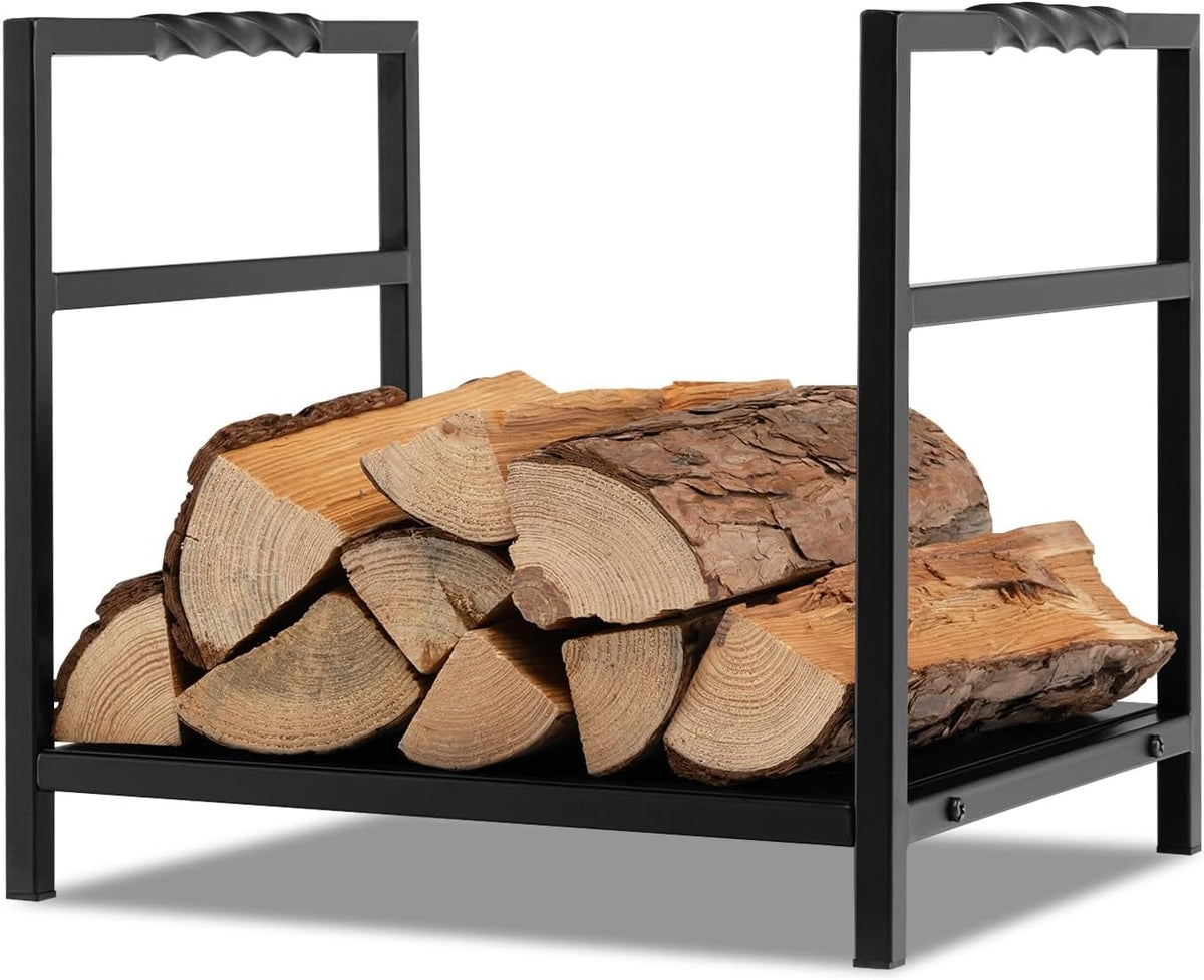 TANGZON Fireplace Log Rack, Heavy Duty Steel Firewood Rack, Indoor Outdoor Wood Stacking Storage Holder Stand (With Solid Base & Handles, 40 x 34 x 36cm)