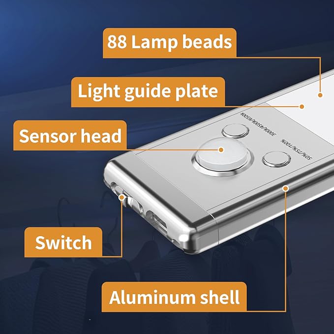 Under Cabinet Lights, 88 LED Operated Motion Sensor Light Indoor, 2200mAh USB (6-Pack)