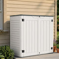 EHHLY Horizontal Resin Storage Shed, 35 Cuft Garden Tool Sheds & Outdoor Storage, Outdoor Plastic Storage Cabinet Waterproof, 4FT Tall Backyard Outside Lawn Mower Storage Shed, White