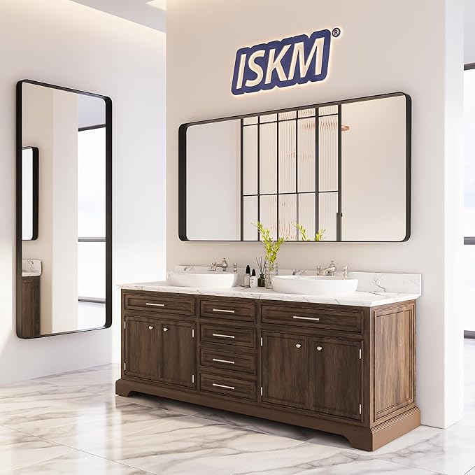 ISKM Black Bathroom Mirror for Wall 51" x 30" Matte Black Framed Vanity Mirror