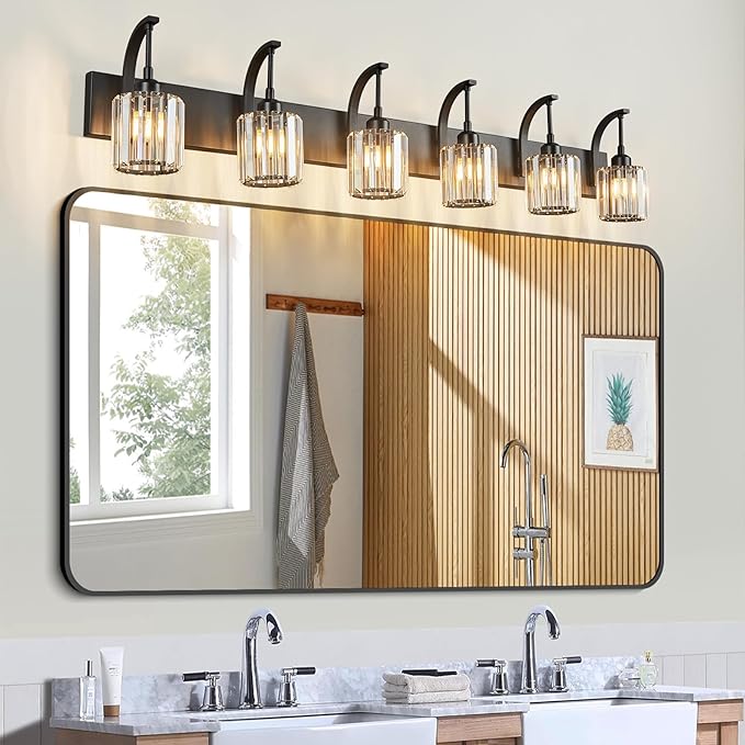 FDPBY 6-Light Crystal Vanity Light, 51.18" Long Over Mirror Lighting