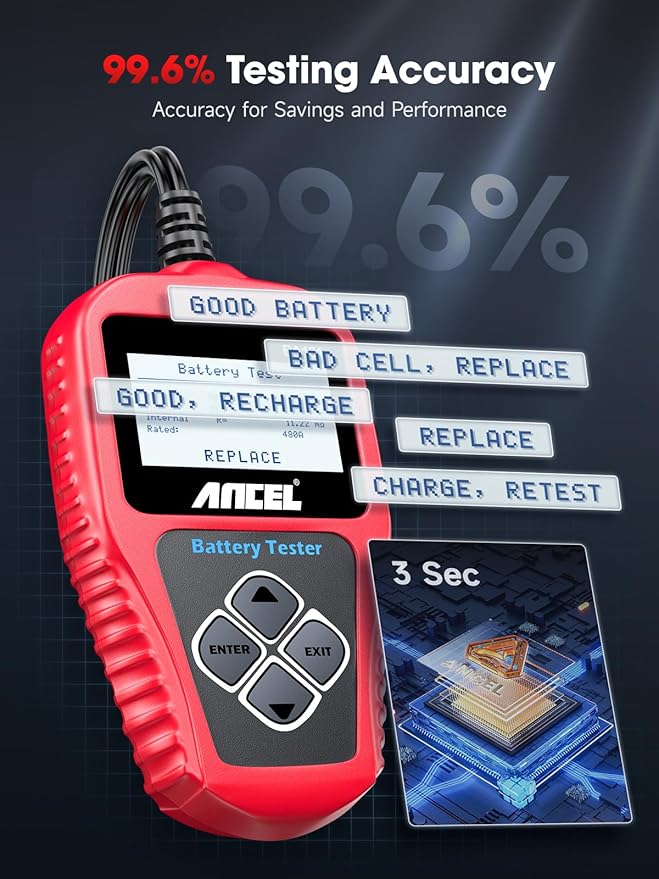 ANCEL BA101 Car Battery Tester, 12V Digital Automotive Alternator Meter