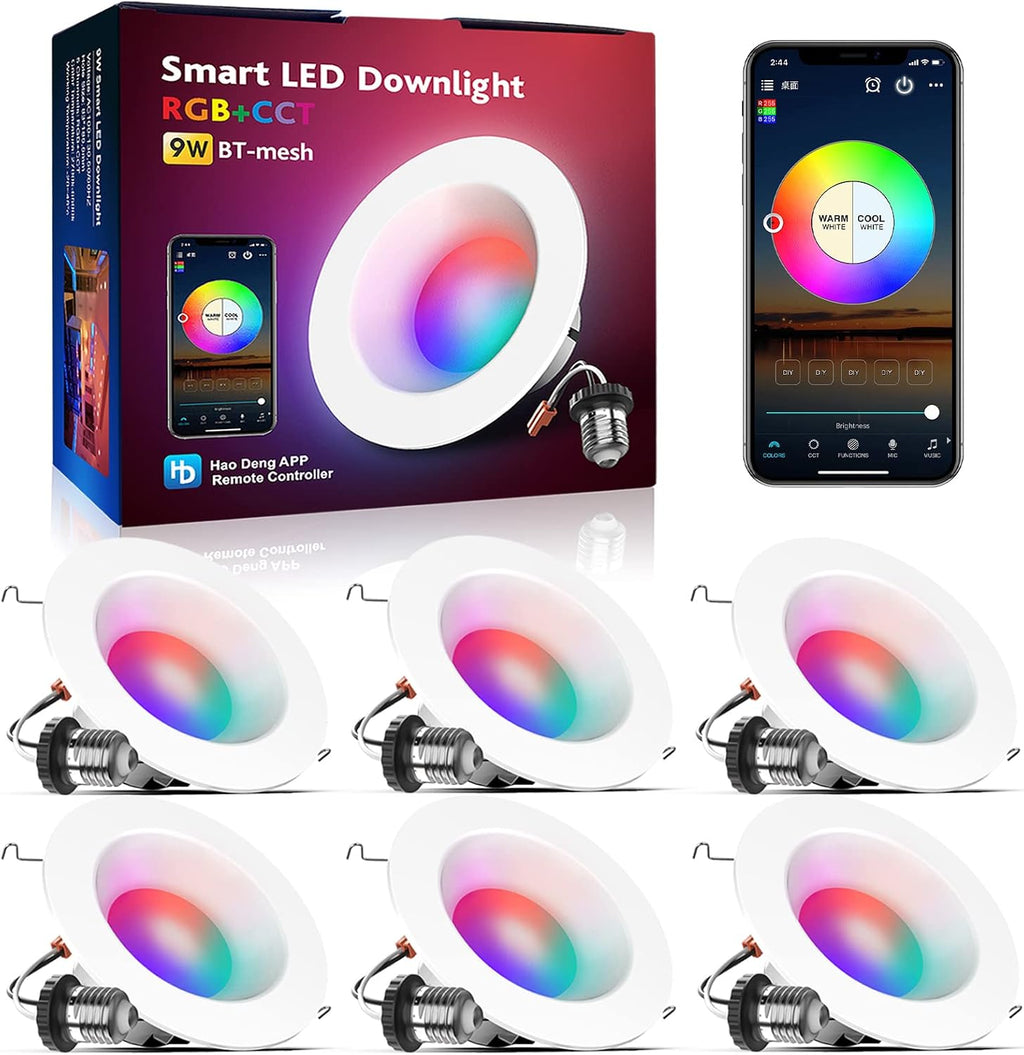 VANANCE Smart Recessed Light 6 Inch, APP Control, Cool to Warm White, (6Pack)