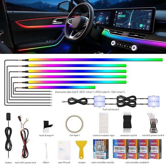 2026 Upgraded Interior Car LED Strip Lights, Acrylic LED Lights