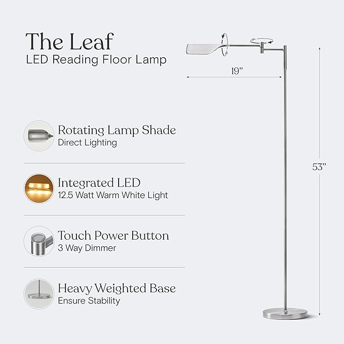 Brightech Leaf Pharmacy LED Reading Lamp, Dimmable Floor Lamp