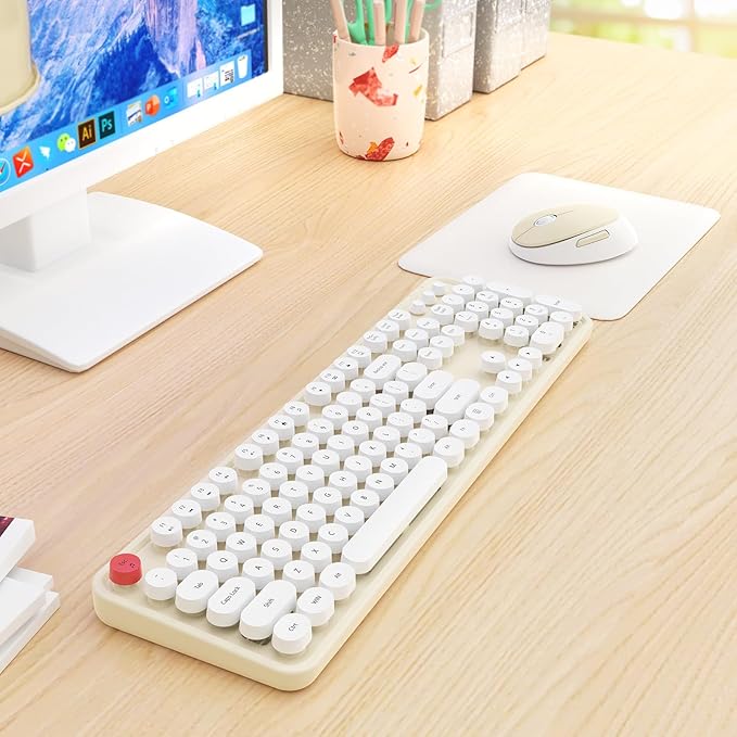 HotFox Wireless Keyboard and Mouse Combo, Full-Size Retro Typewriter Keyboard