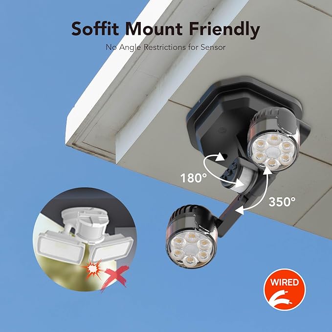 OREiN Motion Sensor Outdoor Security Lights, Dual-Head Adjustable LED Flood (2 Pack)