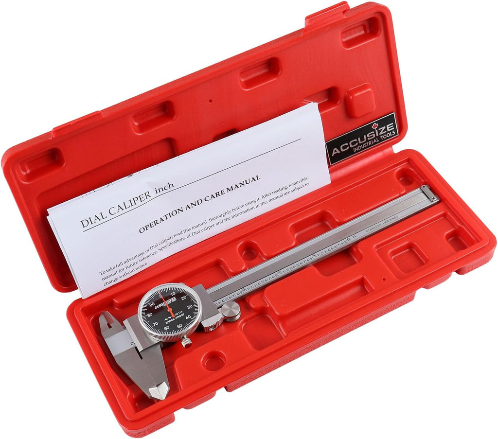 Accusize Industrial Tools 0-6" x 0.001" Dial Caliper, Stainless Steel in Fitted