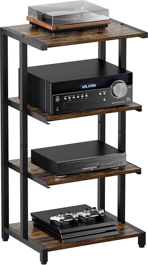 Ardier 4-Tier Wooden Media Stand, AV Media Stand Corner Shelf