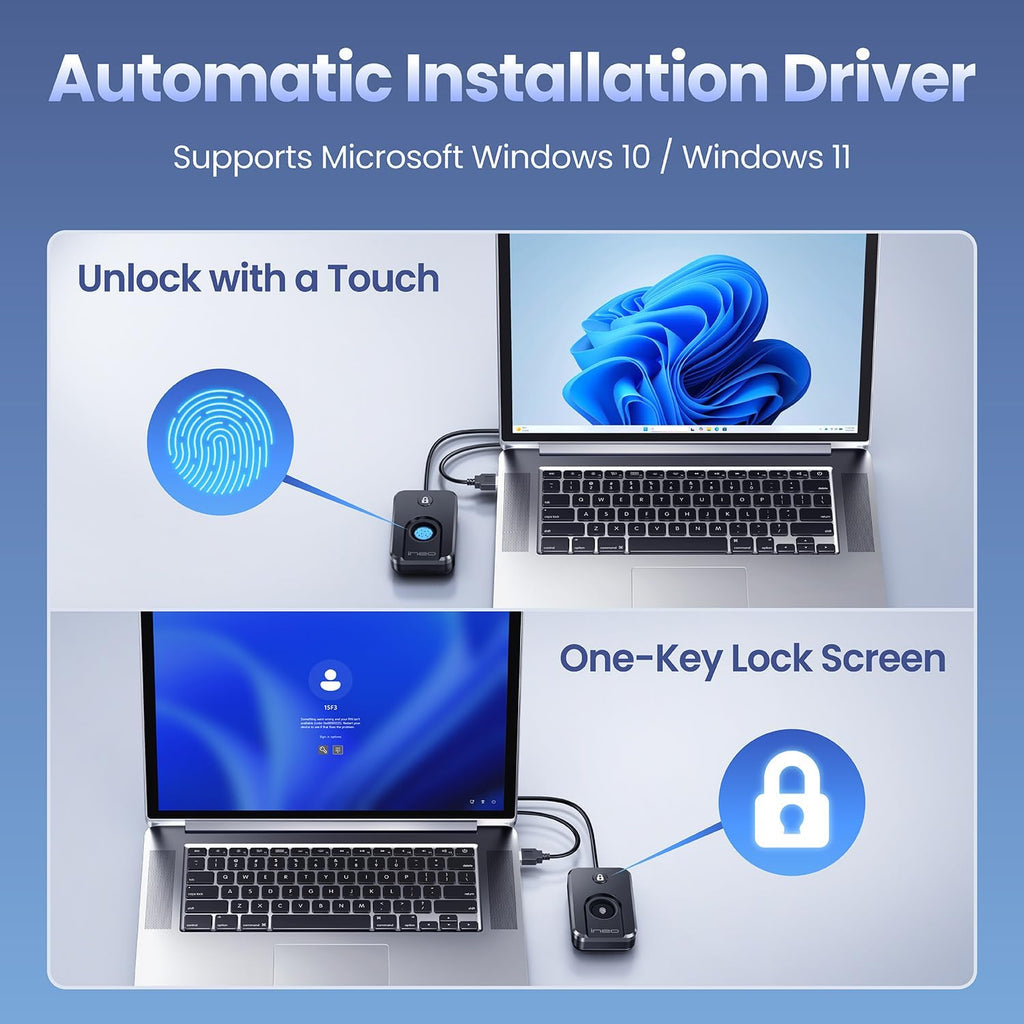 ineo usb fingerprint reader for windows 10/11, windows on a desk or shelf