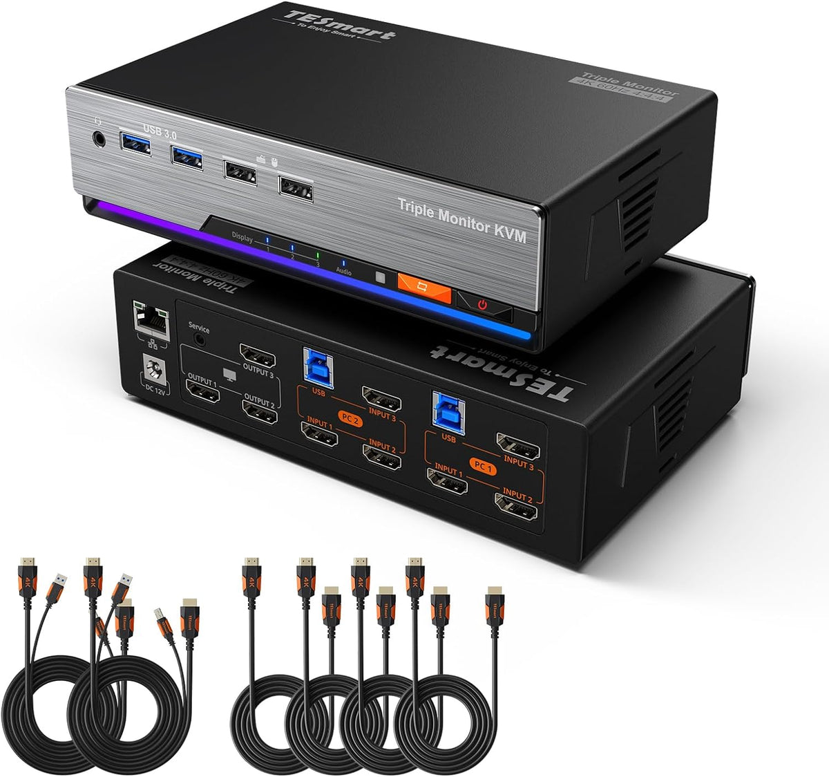 TESmart HDMI KVM Switch 3 Monitors 2 Computers 4K@60Hz, USB 3.0 KVM Switch