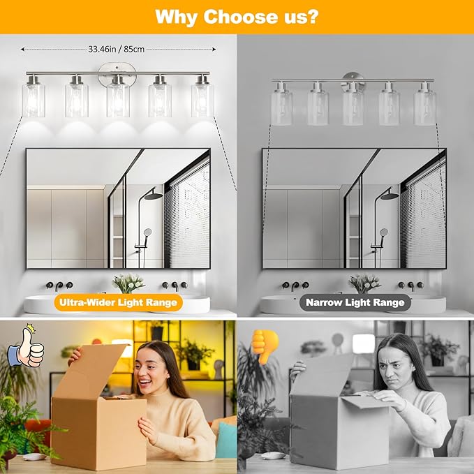 Unicozin Bathroom Light Fixtures, 5 Light Vanity Lights