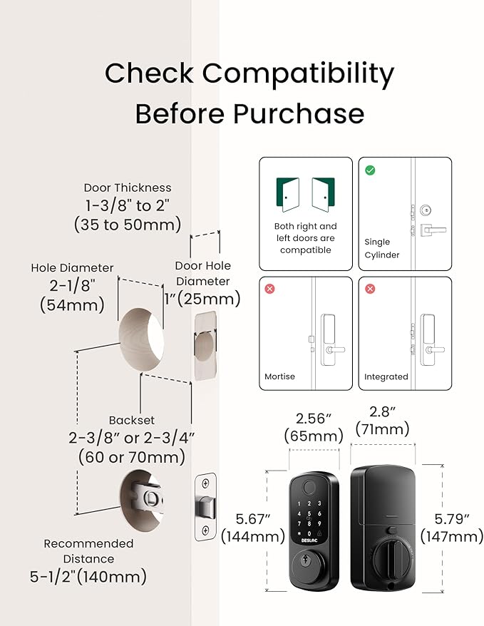 DESLOC Smart Lock B200 WiFi Version, Fingerprint Keyless Entry Door Lock