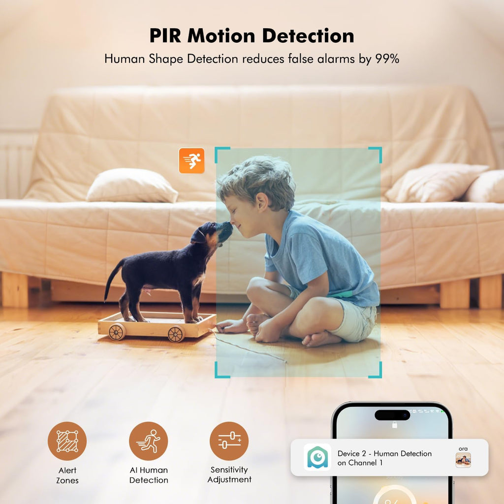 battery powered indoor camera wireless for home monitoring, front angle view