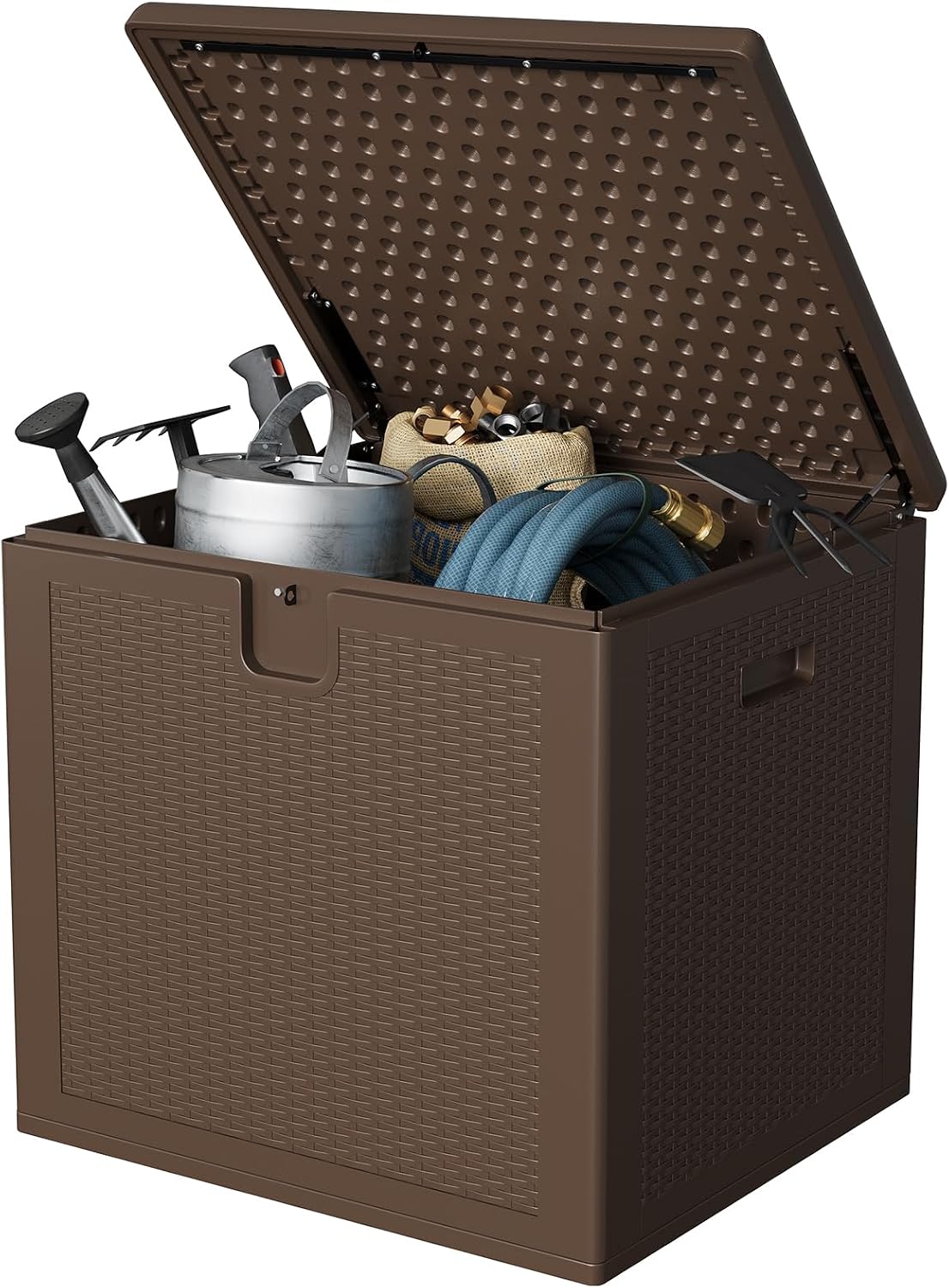 80 GAL Outdoor Deck Storage Box Lockable Waterproof UV Resistant - Brown