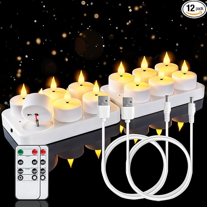 Homemory Rechargeable Tea Lights Flameless Candles with Remote Timer, Battery...