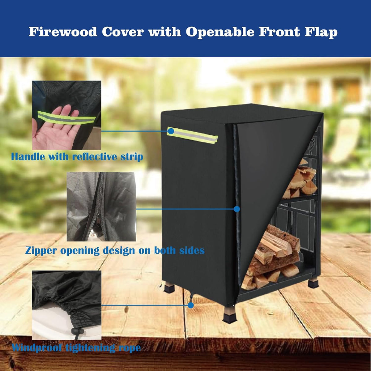Firewood Log Rack Cover, Outdoor Wood Cover with Openable Front Flap,2ft Firewood Racks Cover（Cover Only）