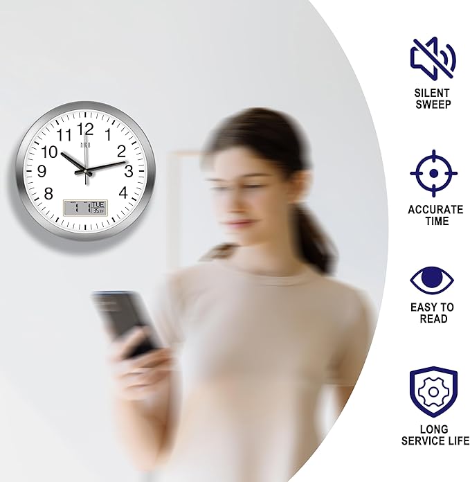 HITO 16 Inch Silent Wall Clock Battery Operated
