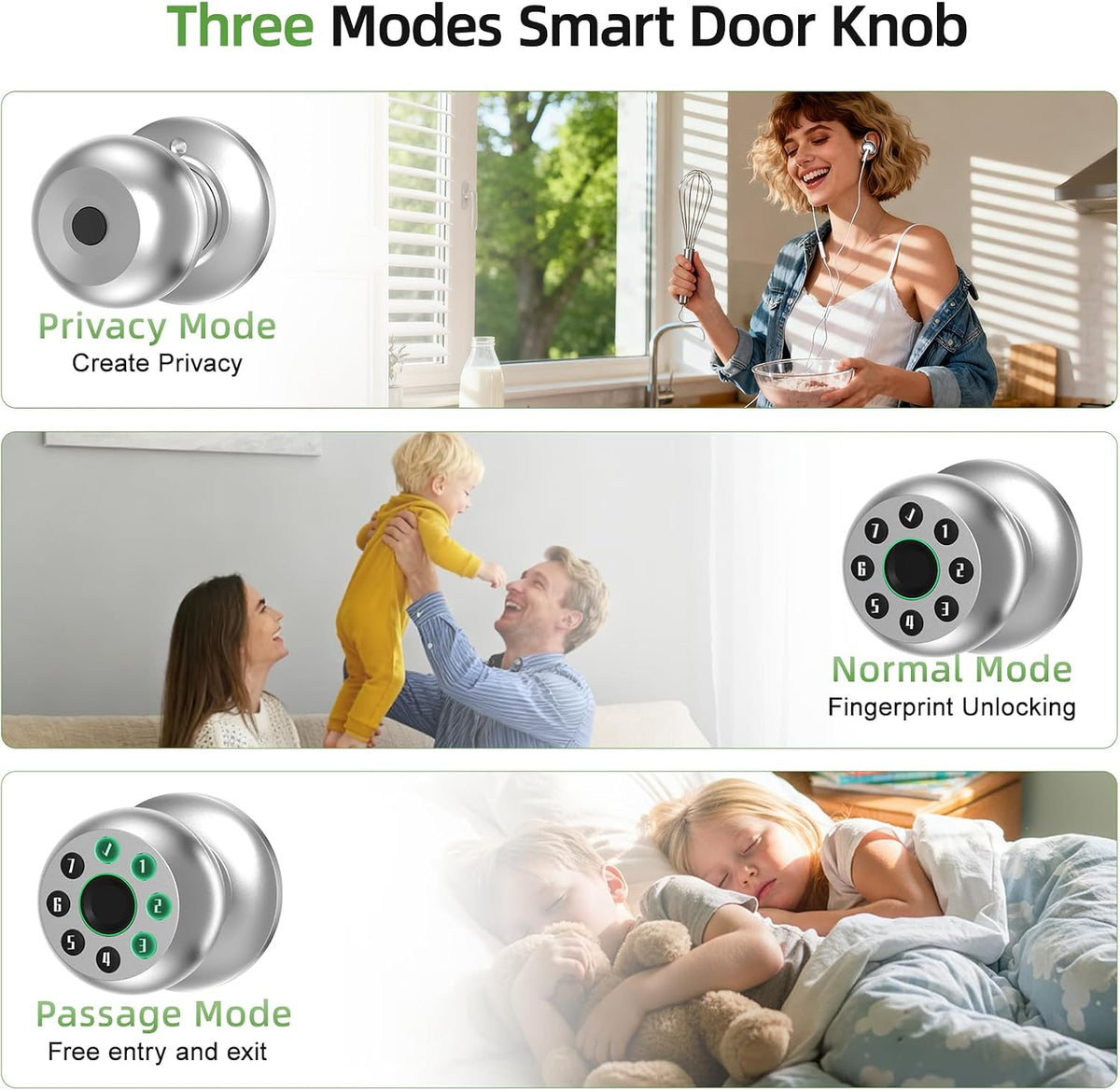 fingerprint door knob, smart door knob, biometric door, side view