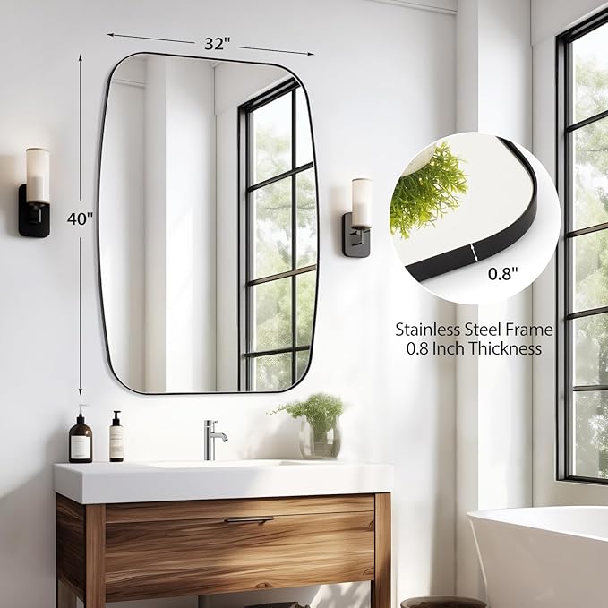 Black Oval Mirror, Oblong Bathrrom Mirror Modern Anti Rust